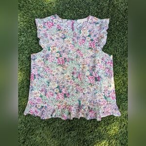 Solitaire Floral Ruffle Top - Pink and Green